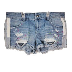 PNK People Need Kindness Jean Shorts Size 11 Distressed Destroyed Splatter